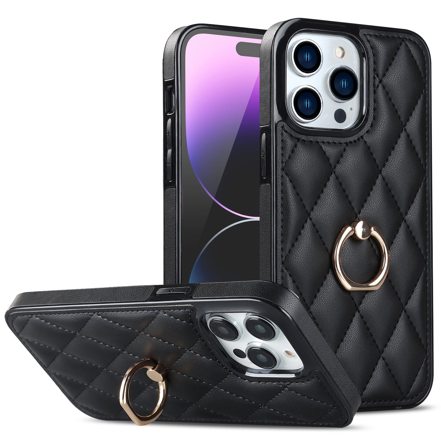 Rotation Ring Kickstand Phone Case for iPhone 14 Pro Max PU Leather TPU Rhombus Grid Pattern Non-Slip Cover Rotation Ring Kickstand Phone Case for iPhone 14 Pro Max PU Leather TPU Rhombus Grid Pattern Non-Slip Cover